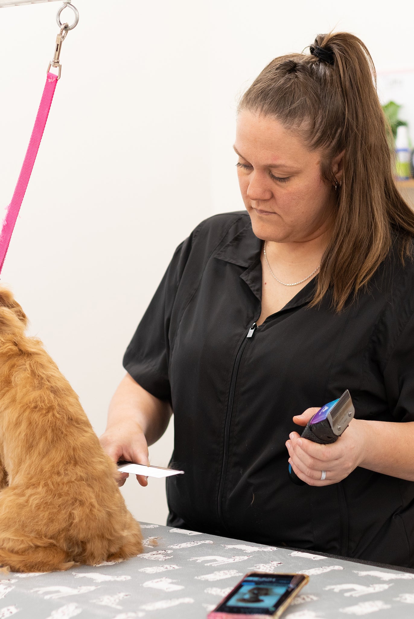 black pet grooming jacket