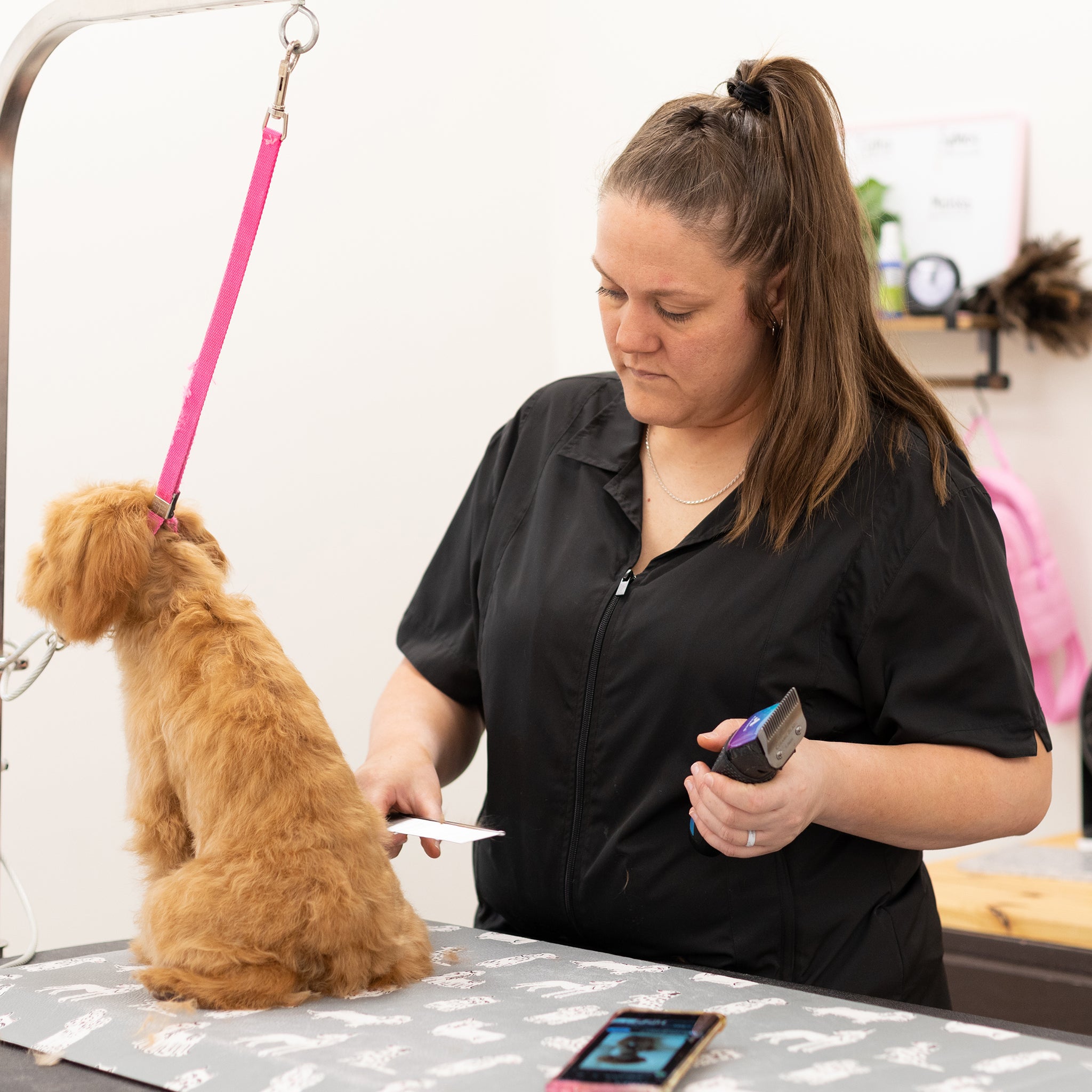 black pet grooming jacket