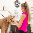 what to wear while dog grooming, pink grooming smocks for women