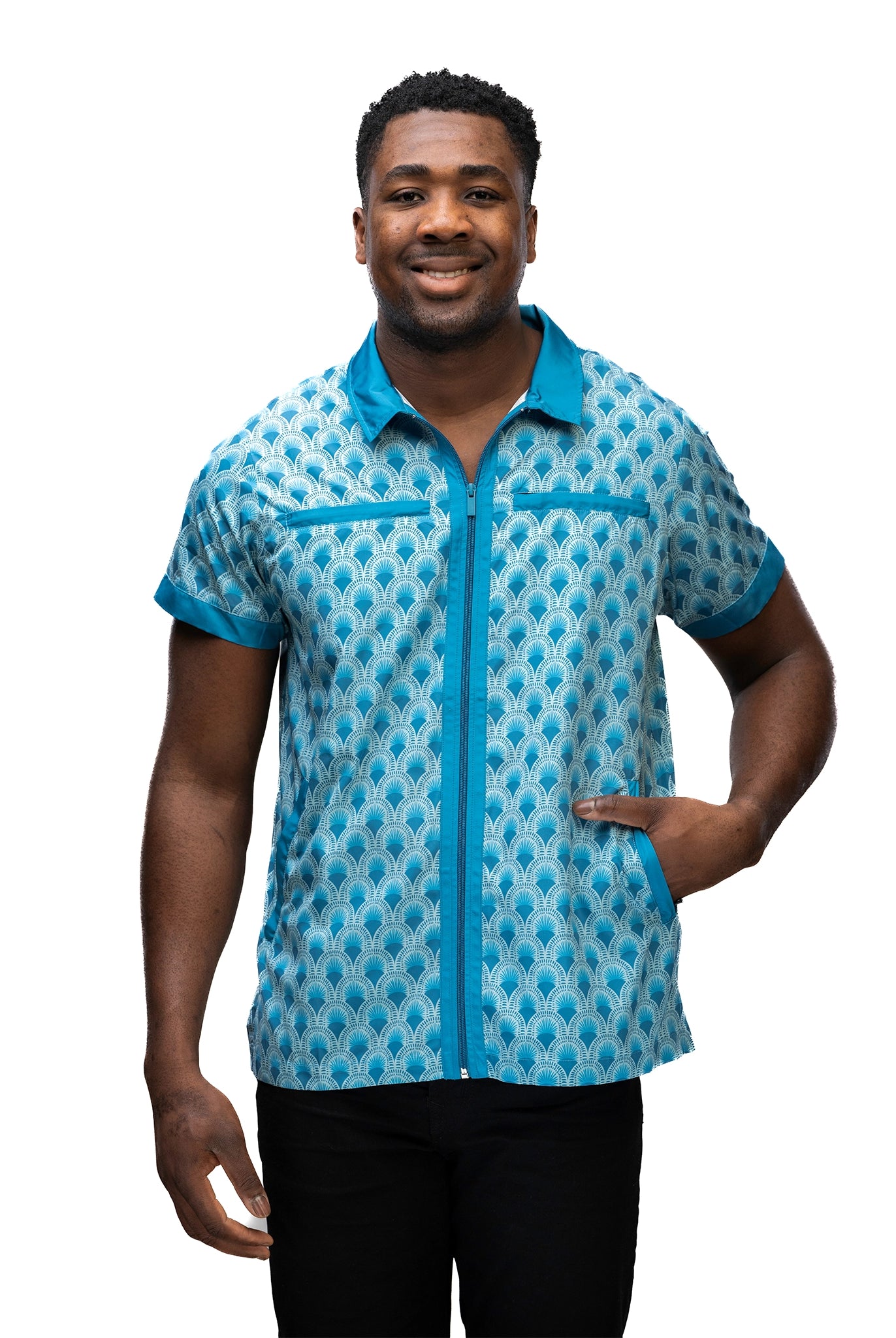 men's dog grooming smock with zipper and pockets