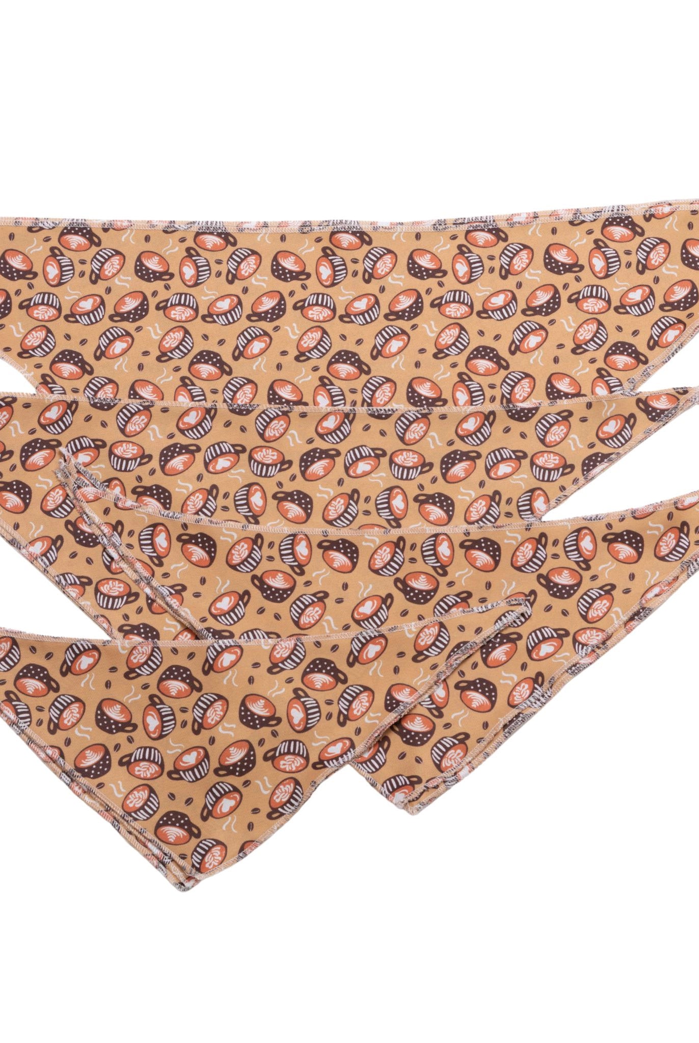 Three triangular bandanas with a pattern on a white background