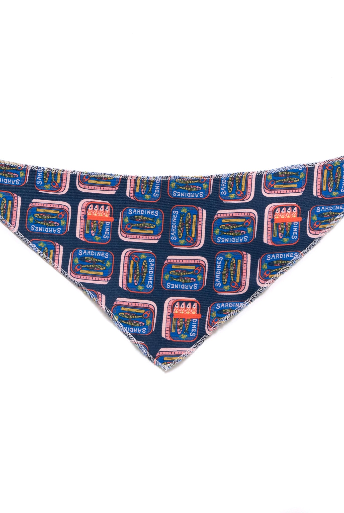 Navy blue bandana with colorful pattern on a white background
