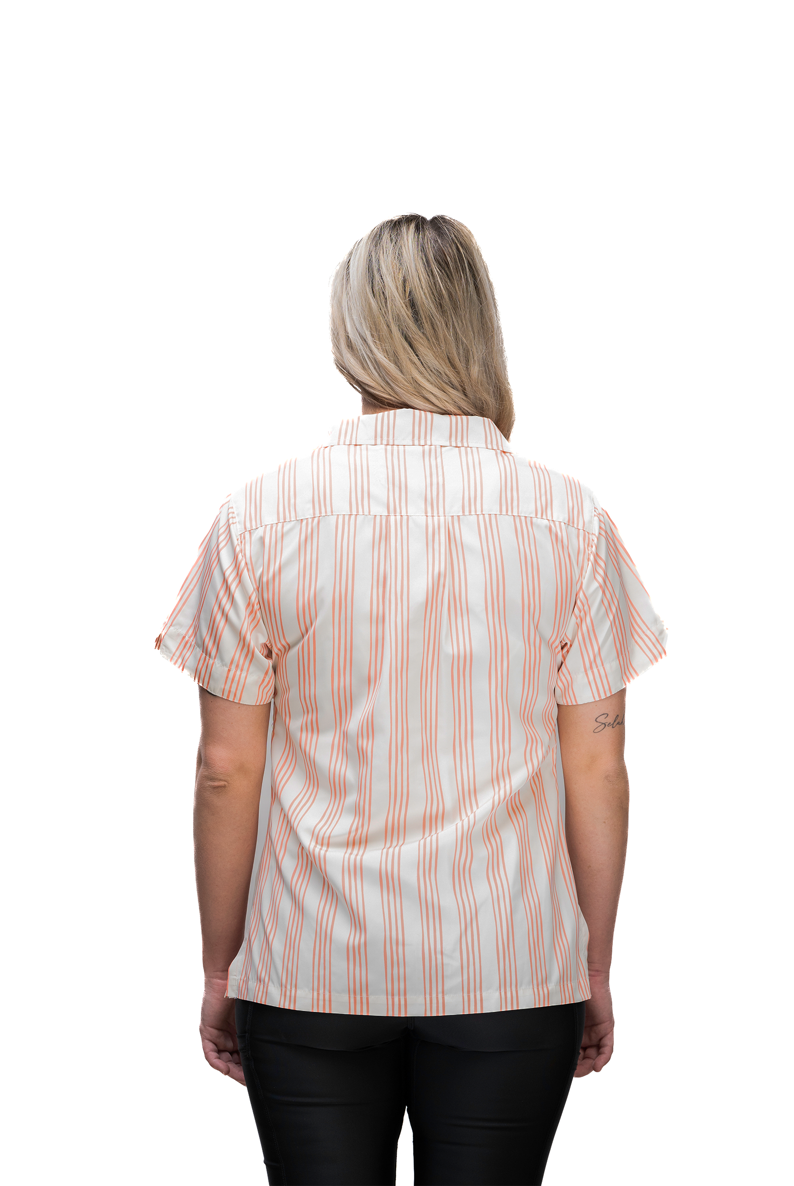 retro dog grooming smock with stripes