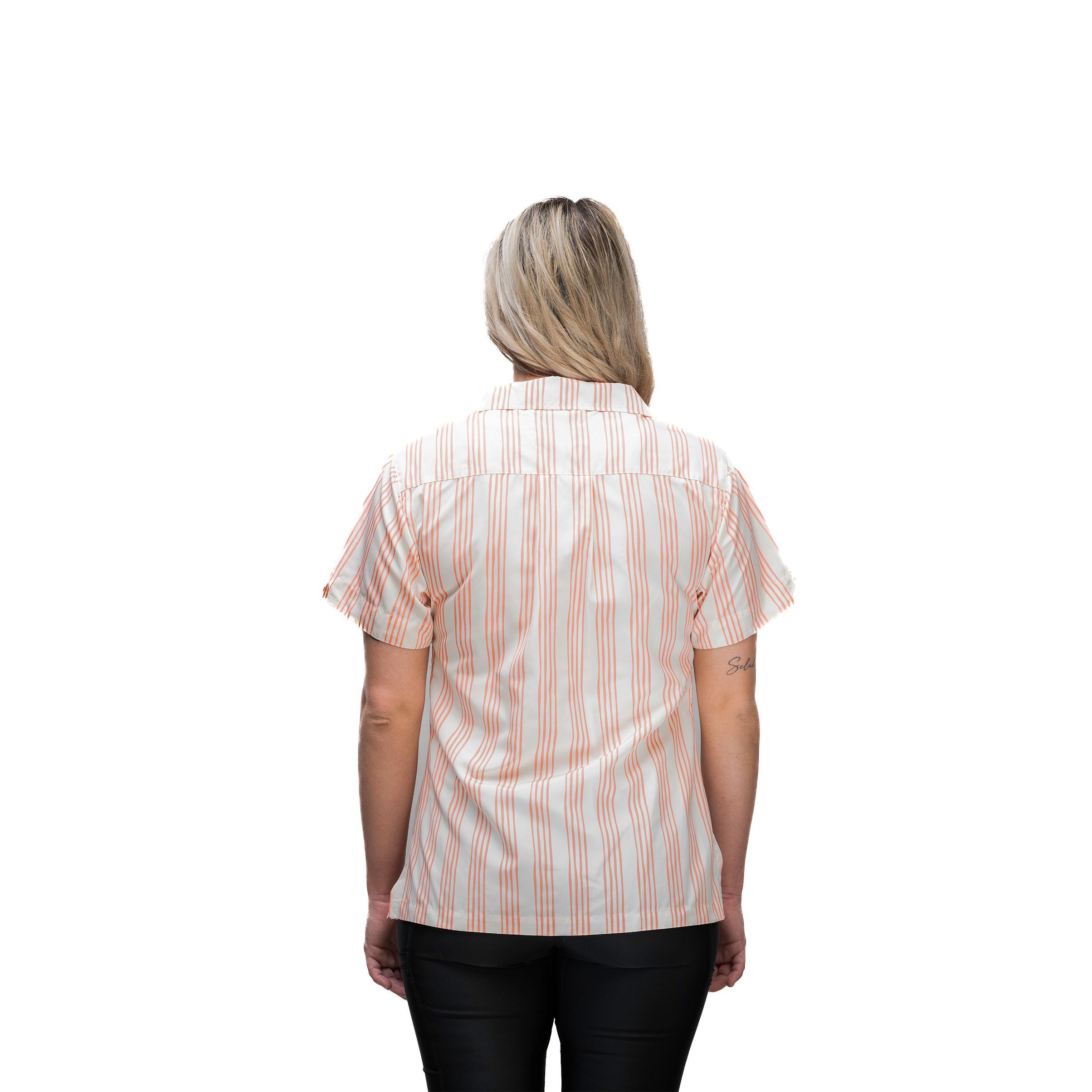 retro dog grooming smock with stripes