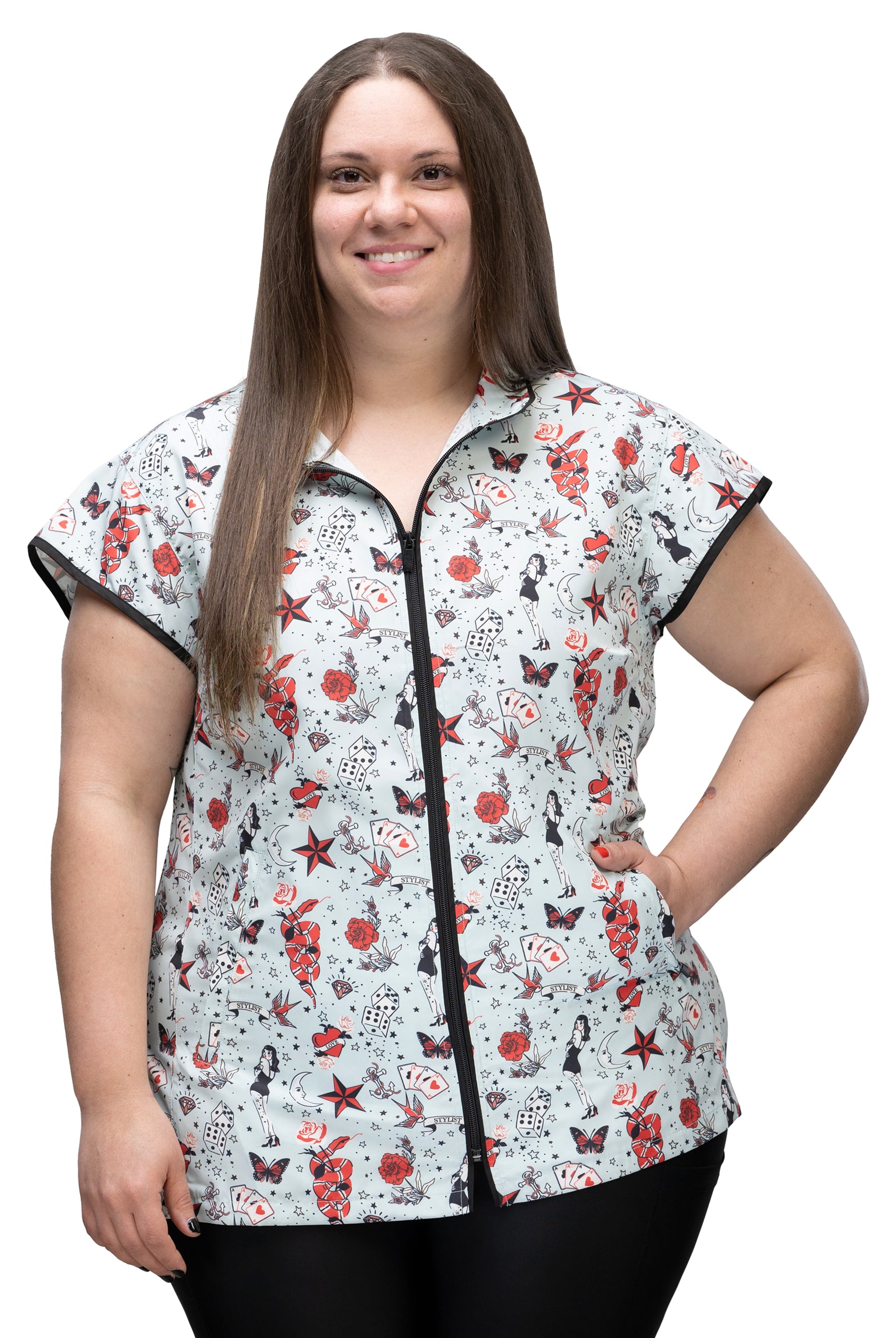 grooming smocks for larger women, grooming jacket with fun print