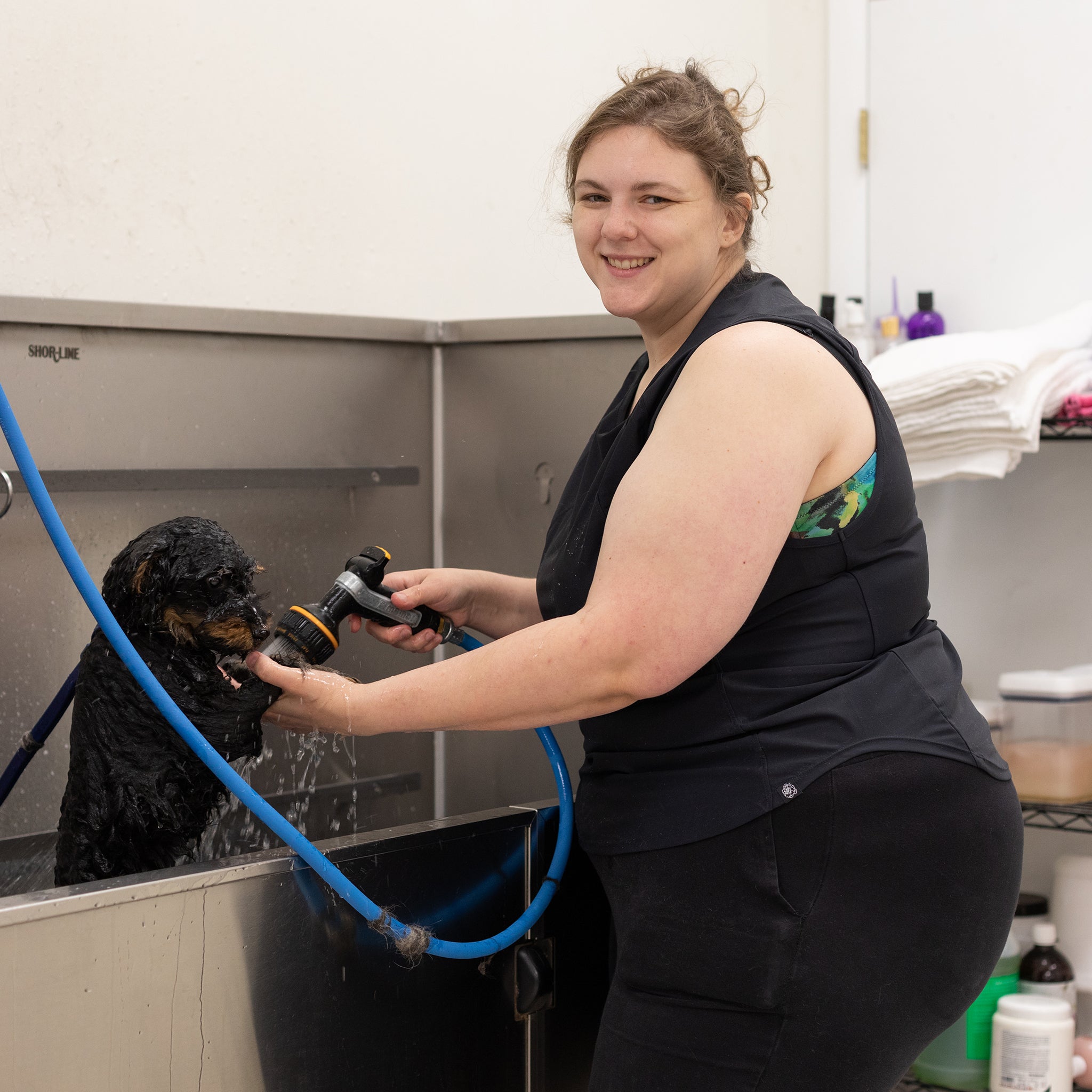 water resistant black grooming smock