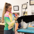 colorful dog grooming smock, long sleeved smock for grooming