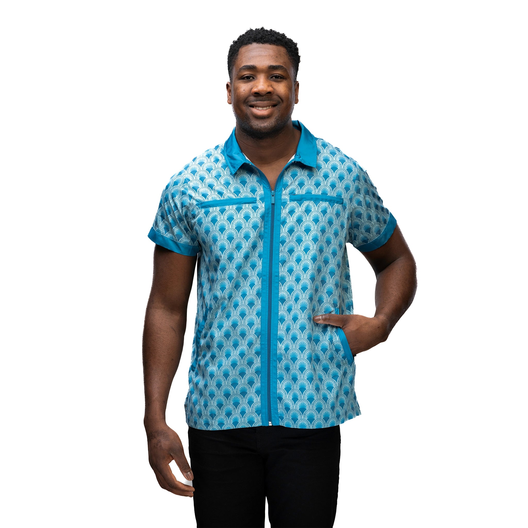 men's dog grooming smock with zipper and pockets