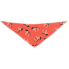 A red pet bandana with a grilled cheese sandwich pattern.