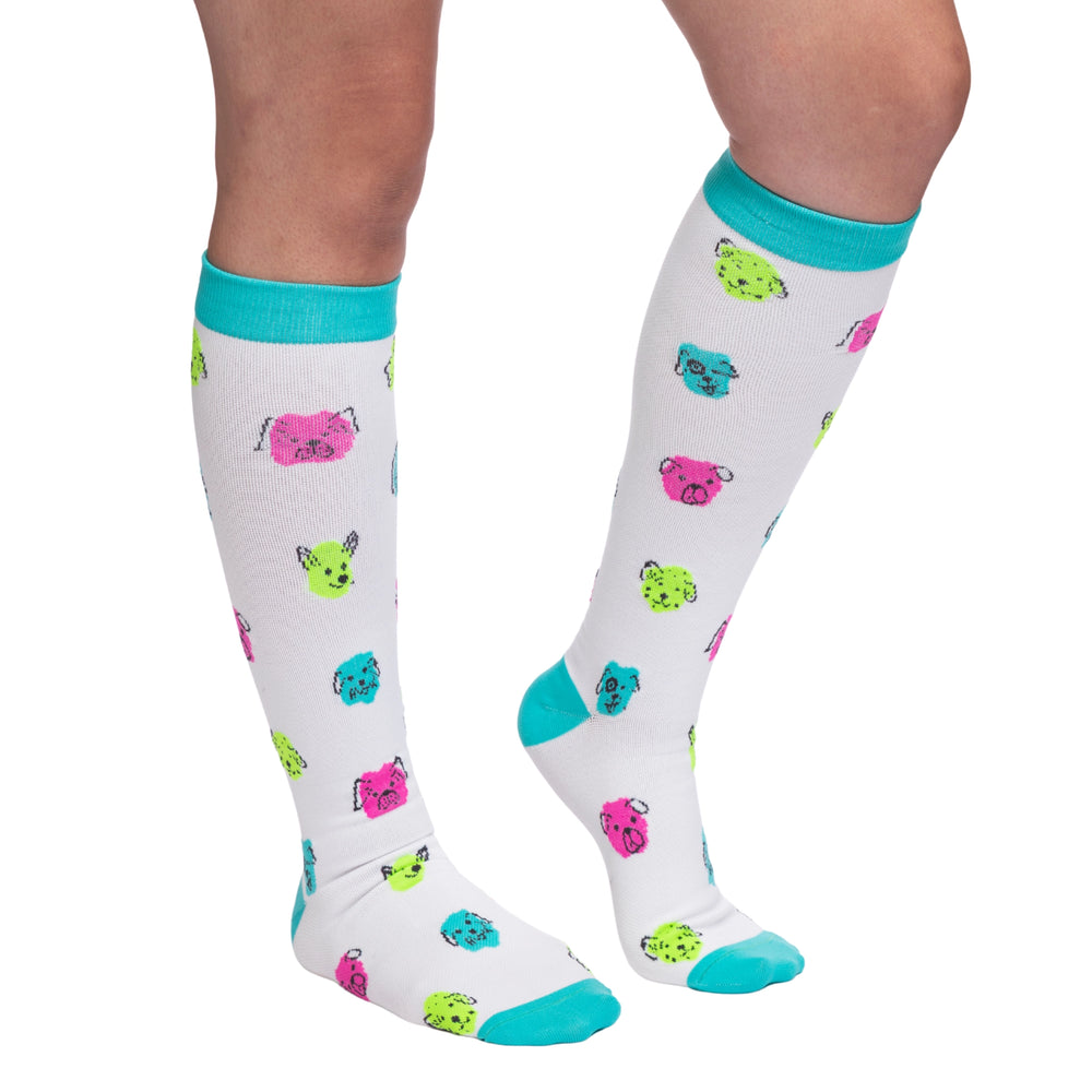 Patterned knee-high compression socks for pet groomers