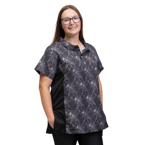 Sammie Grooming Smock w/ Mesh Side - Spooky Webs