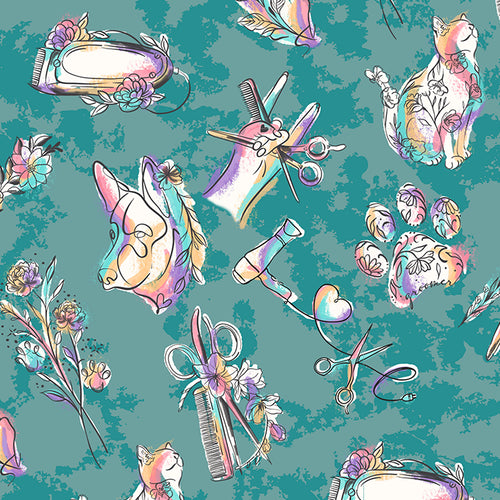Watercolor Whiskers hair-resistant grooming apparel print